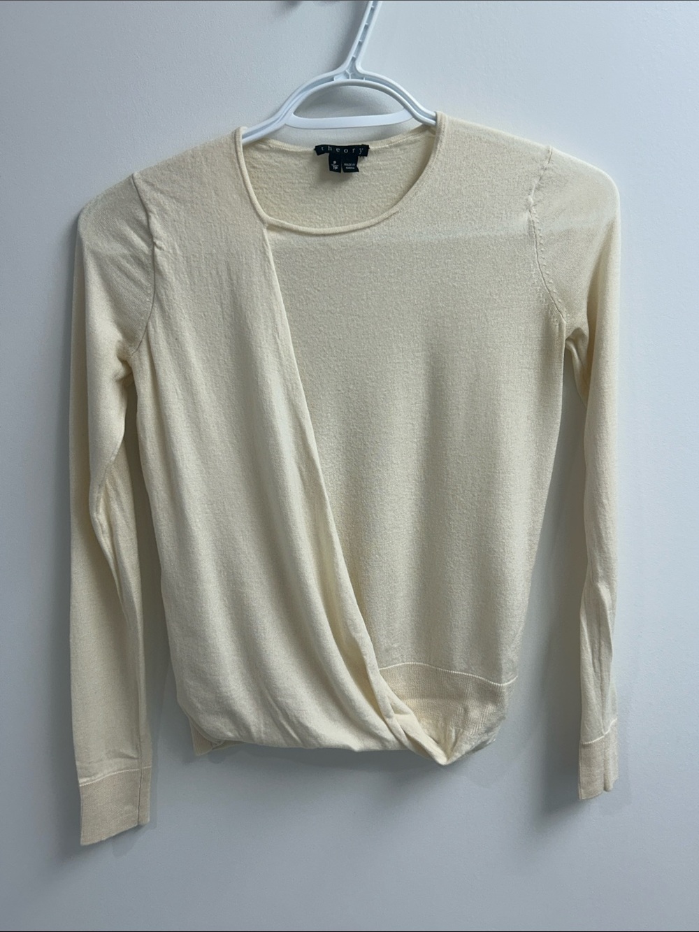 Theory Ivory Draped Long-Sleeve Knit Top